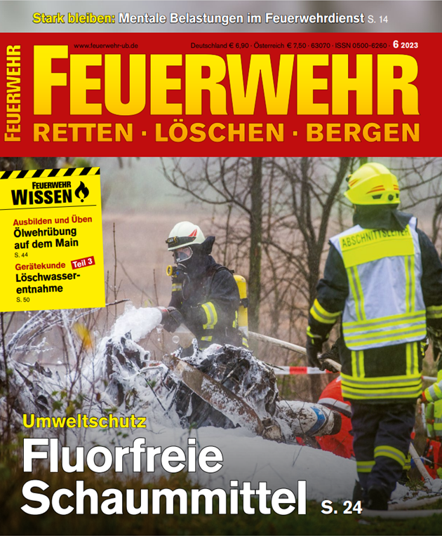 Ein Fachbeitrag von Herr Dr.-Ing. Cornelsen über die Umstellung auf fluorfreie Schaummittel in der Ausgabe 06/23 der FEUERWEHR