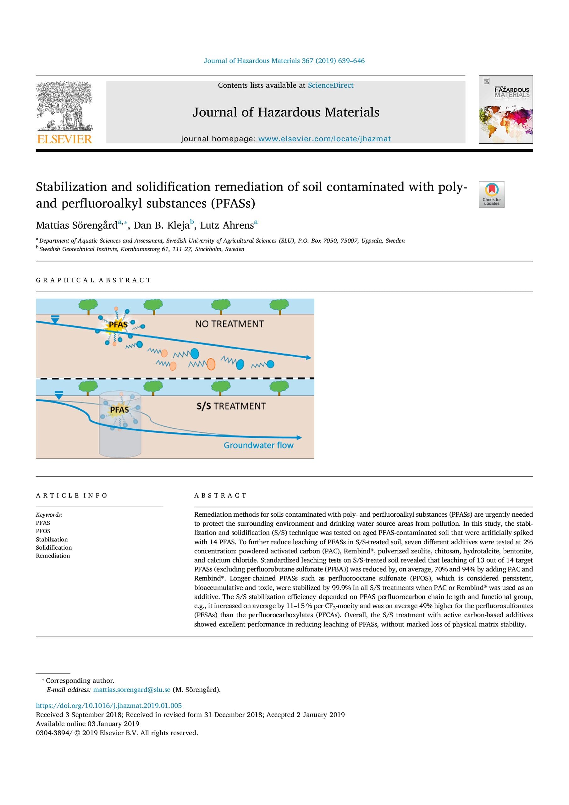Publication: Stabilization and solidification remediation of PFAS contaminated soil